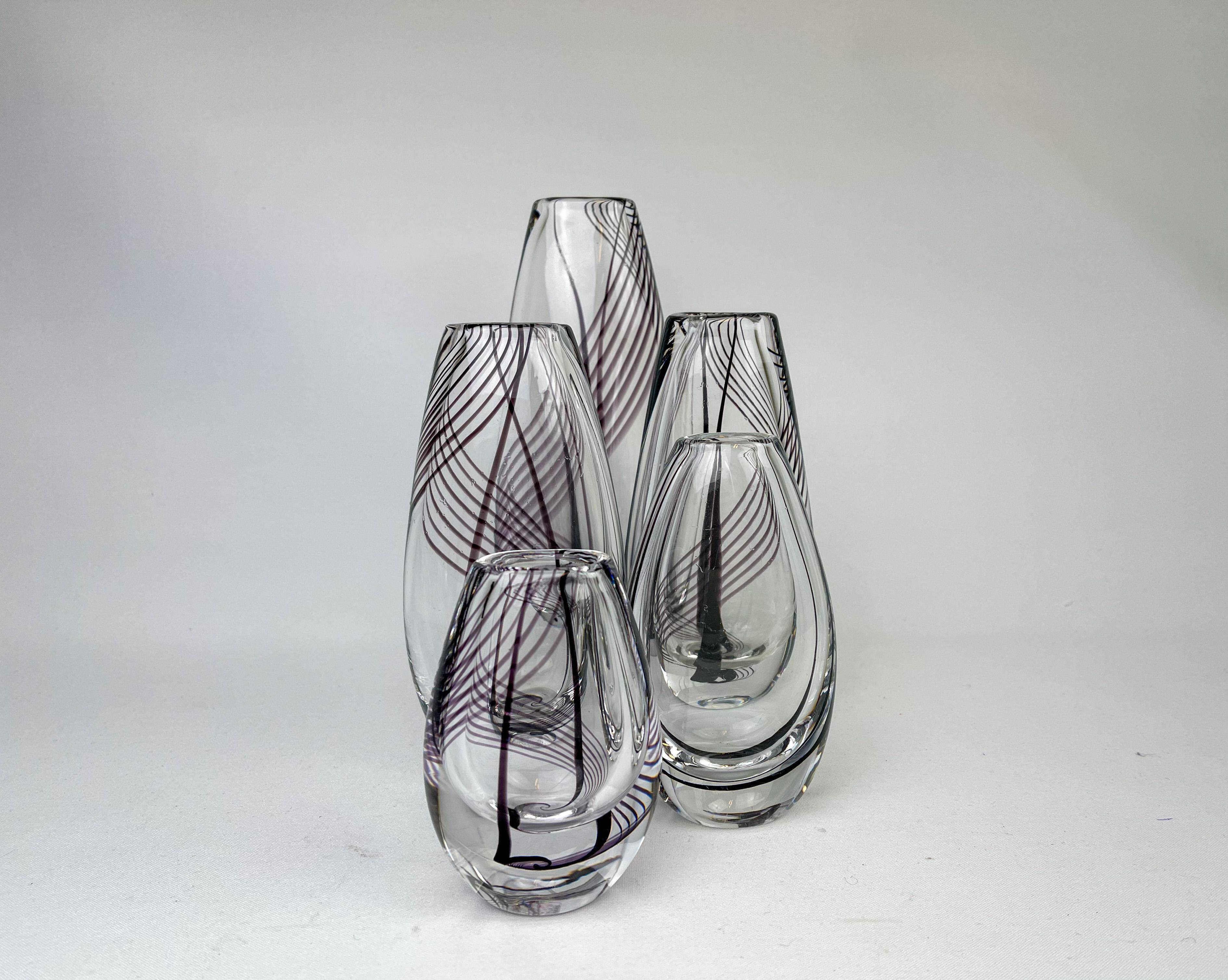 Midcentury collection of art glass vases by Vicke Lindstrand for Kosta Sweden.