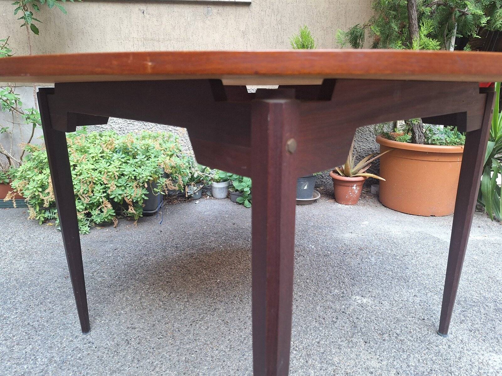 Wooden Dining Table with Round Top, 1950s