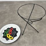 Table d'appoint tripode vintage, tôle émaillée, années 50, bout de canapé