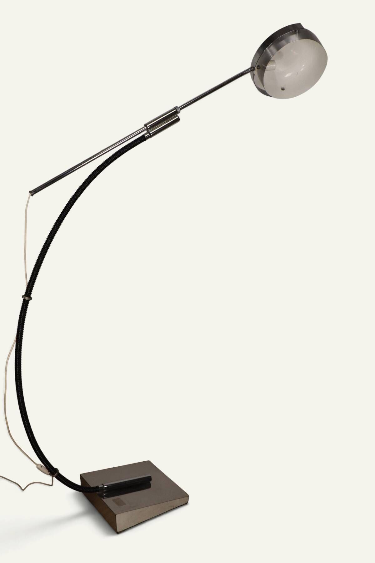 Vintage arc floor lamp with a chrome metal balance, 1970.