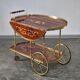 1970s drinks bar cart with side flaps in marquetry