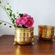 Pair of vintage brass planters with openwork gallery cache-pot.