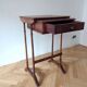 Small antique work table in elm burl – solid wood – drawer