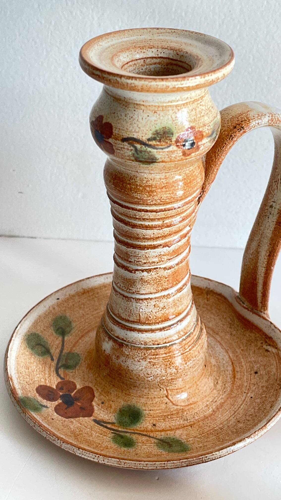 3 vintage handcrafted pottery candle holders
