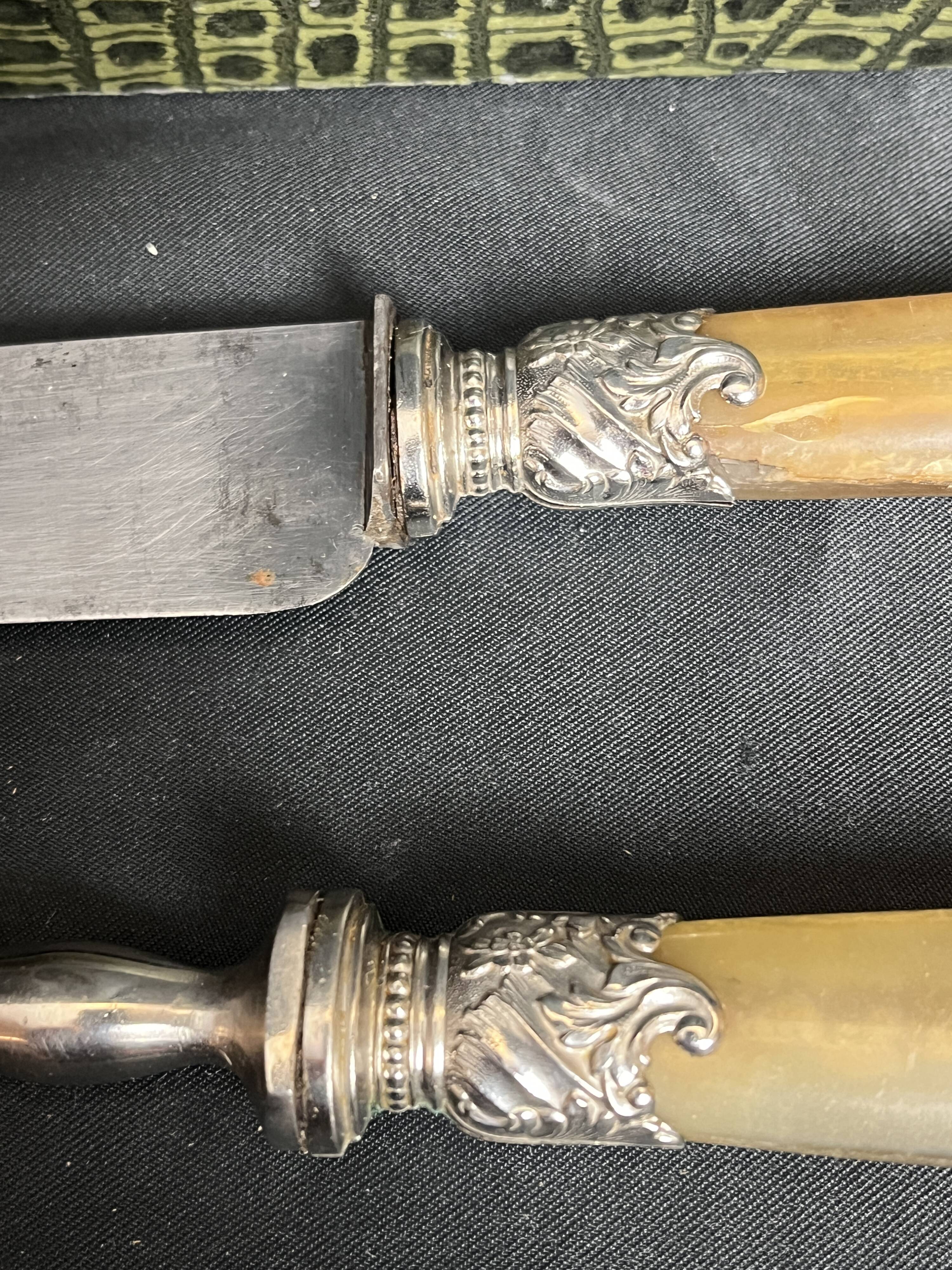 Tableware, silver-plated carving set with horn, early 20th century.