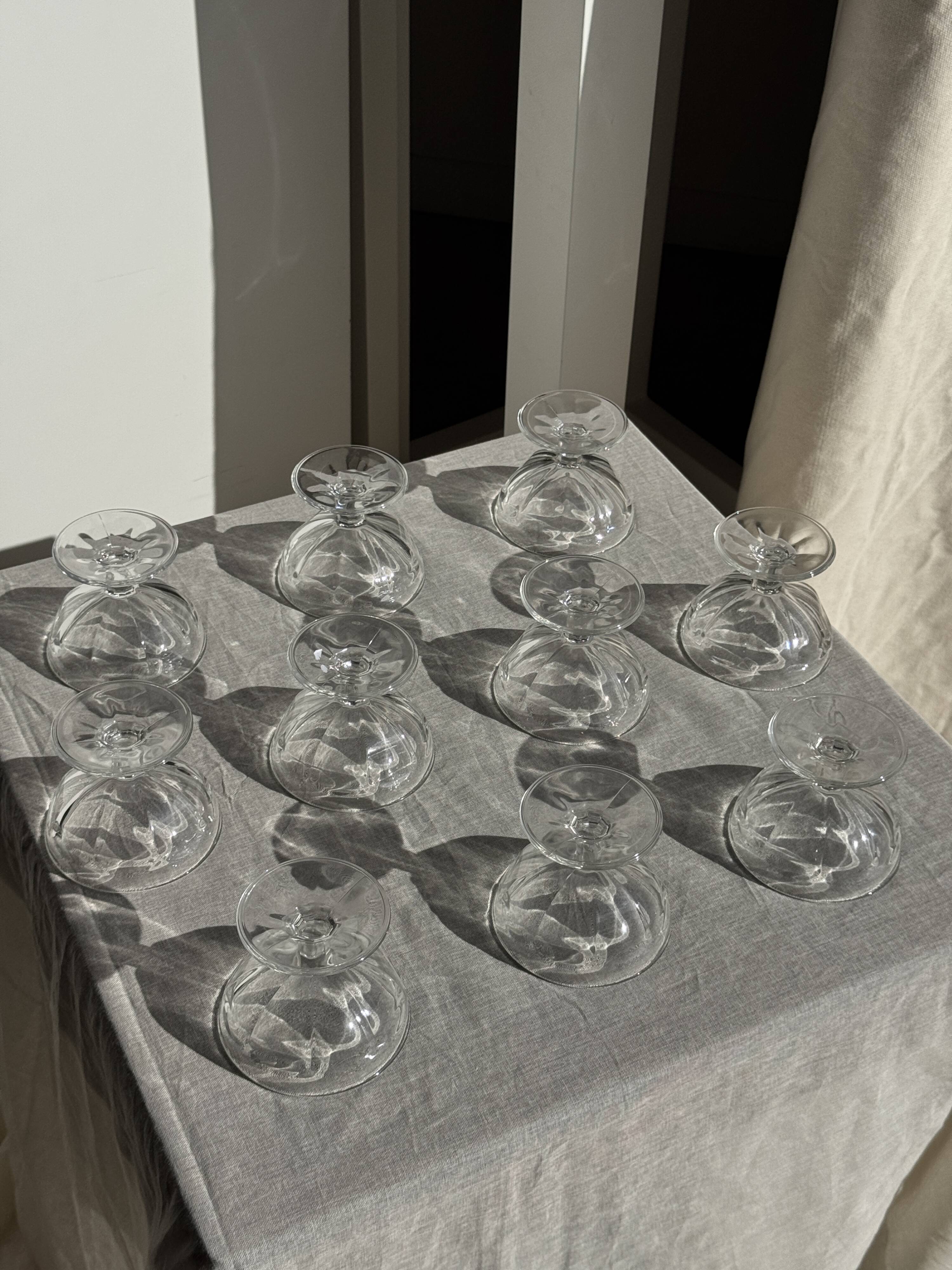 Set of 10 small vintage glass ice cream bowls.