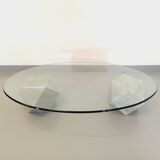 Vintage vignelli oval italian coffee table for casigliani in marble and glass from the 70s