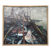 Oil on canvas - “The deck of the trawler returning from fishing” by Lucien Staquet (1911-1989)