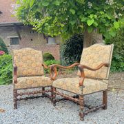 Pair of louis xiv period walnut armchairs, 17th century