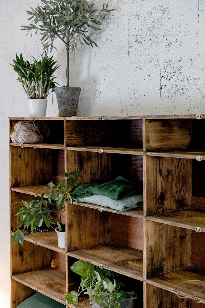 Factory locker cabinet, wood and green
