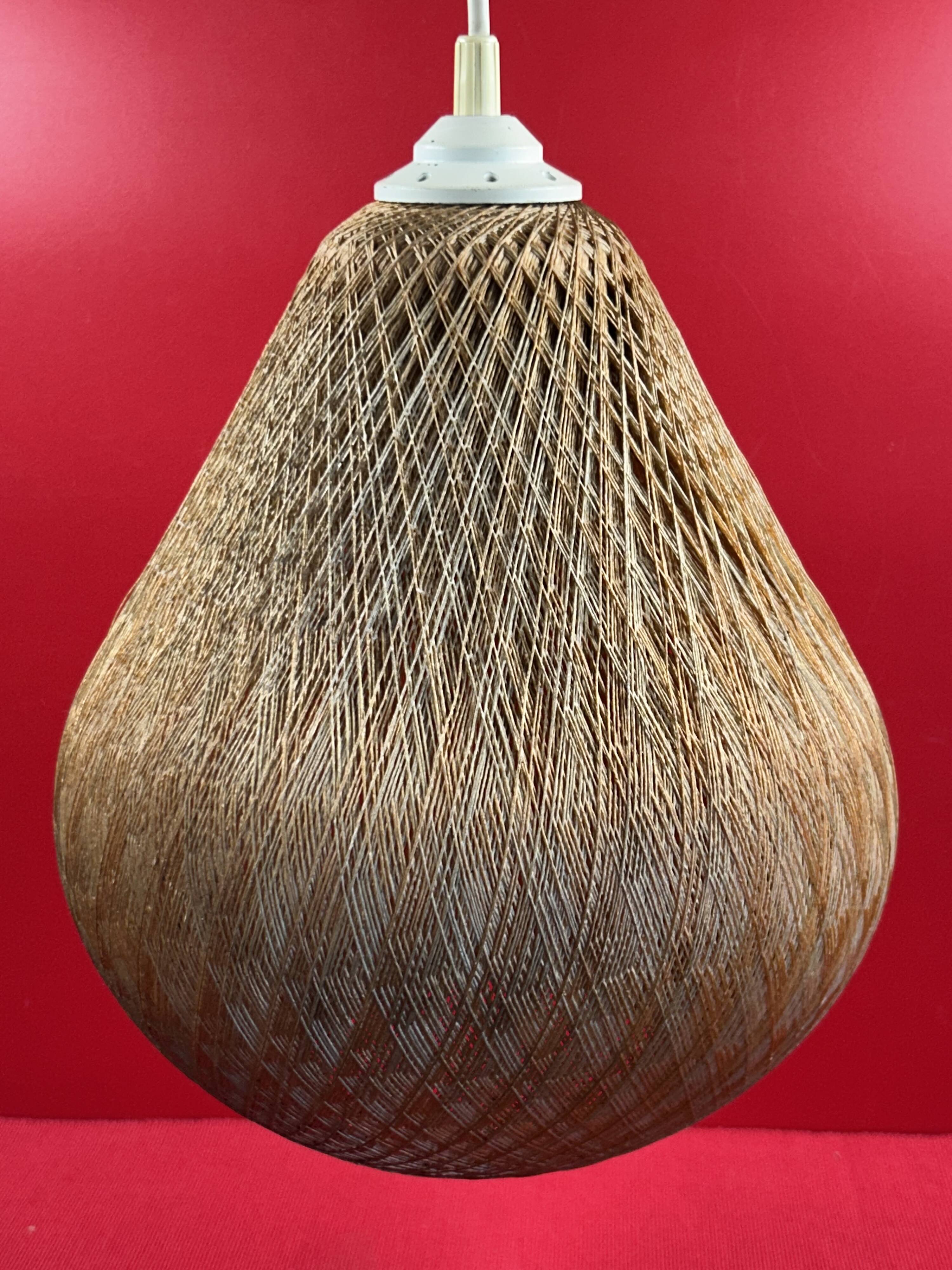 Vintage Scandinavian pear-shaped pendant light in synthetic wire.