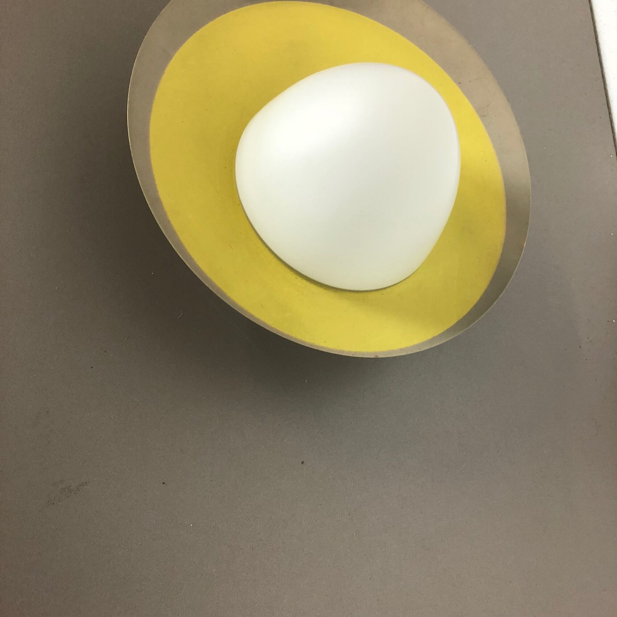 Round metal opaline glass wall light sconce, Italy, 1960s
