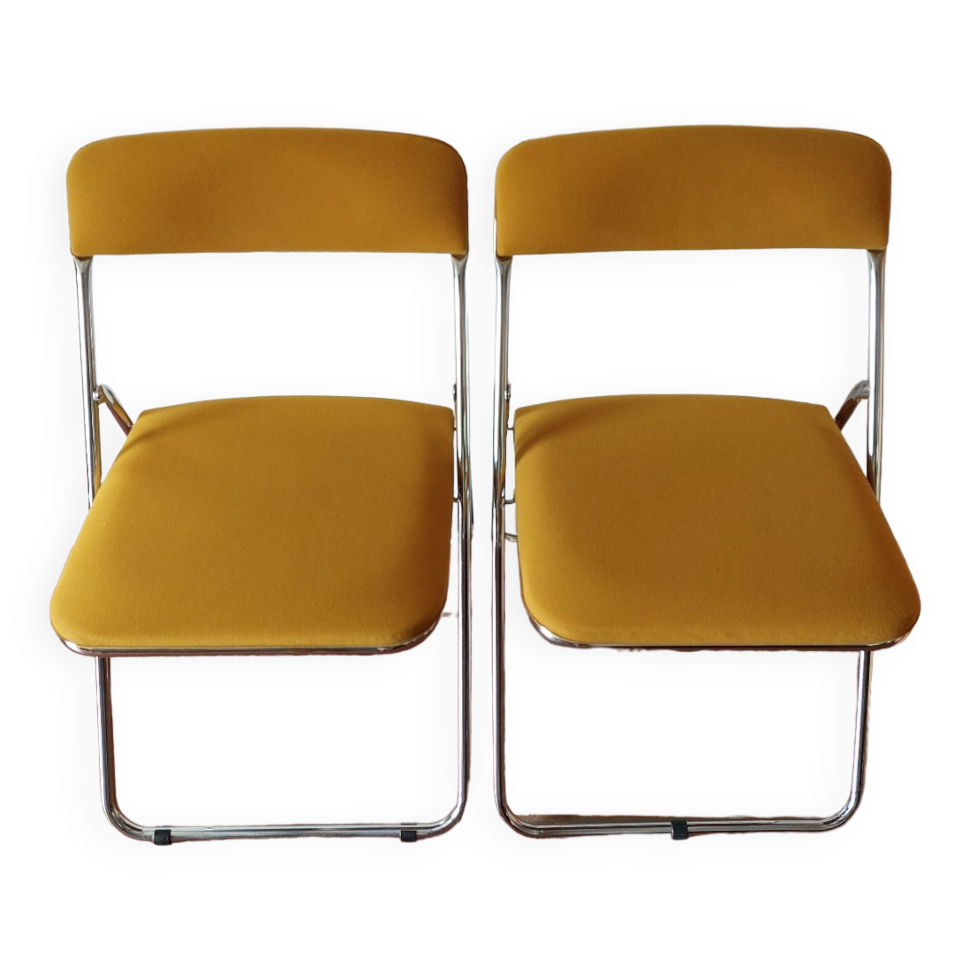 Chaises pliantes vintage en velours et métal chromé