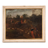 Tableau paysage bucolique scène pastorale du 18ème siècle