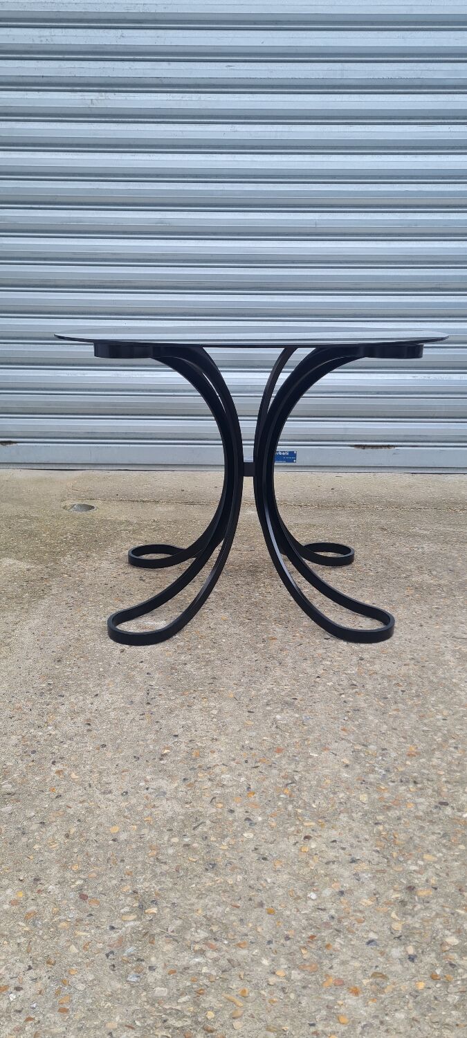 Space Age table in steel with smoked glass top, 1970