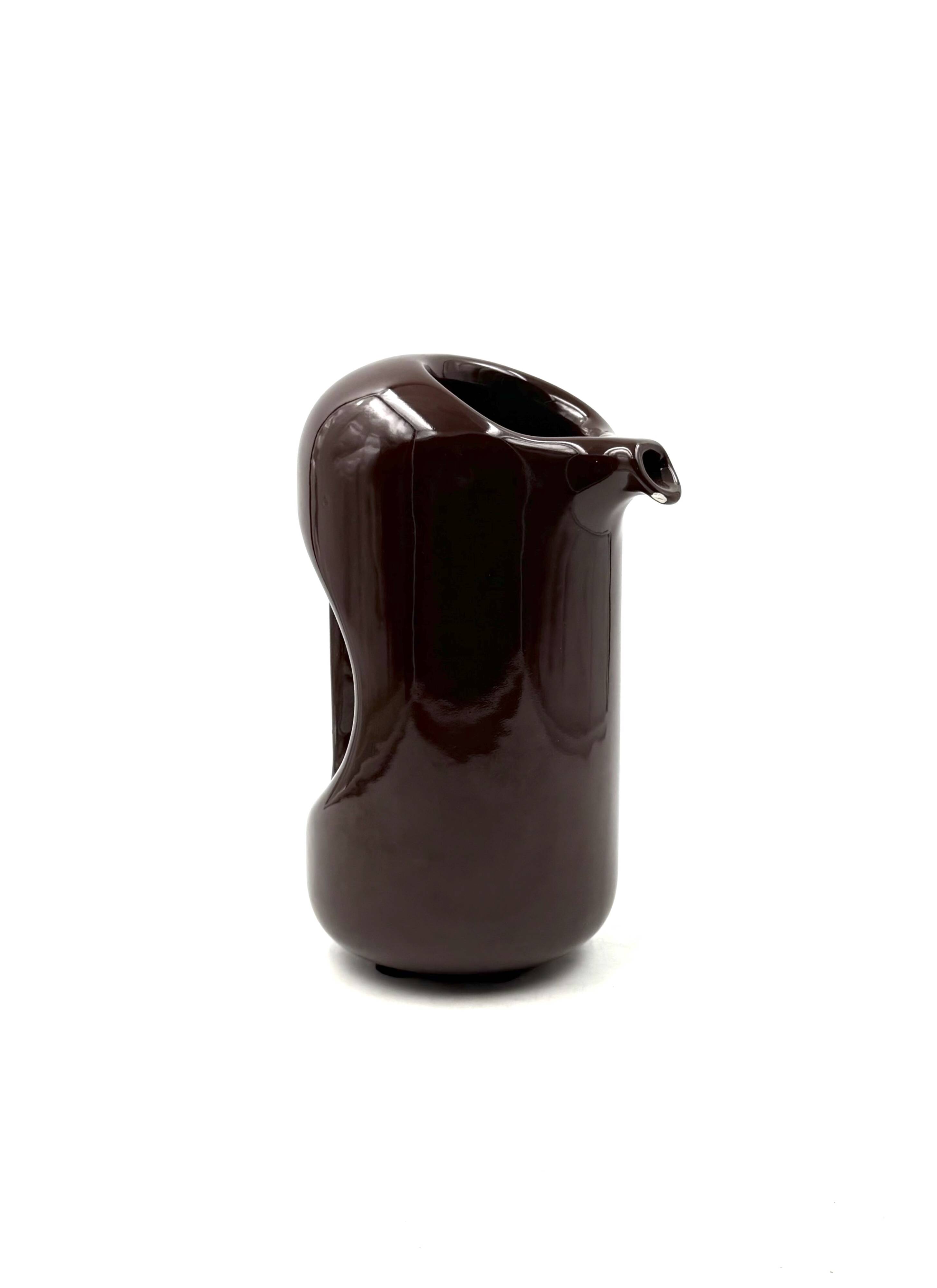 Mid-century modern brown ceramic vase / jug, Il Picchio Italy 1970s