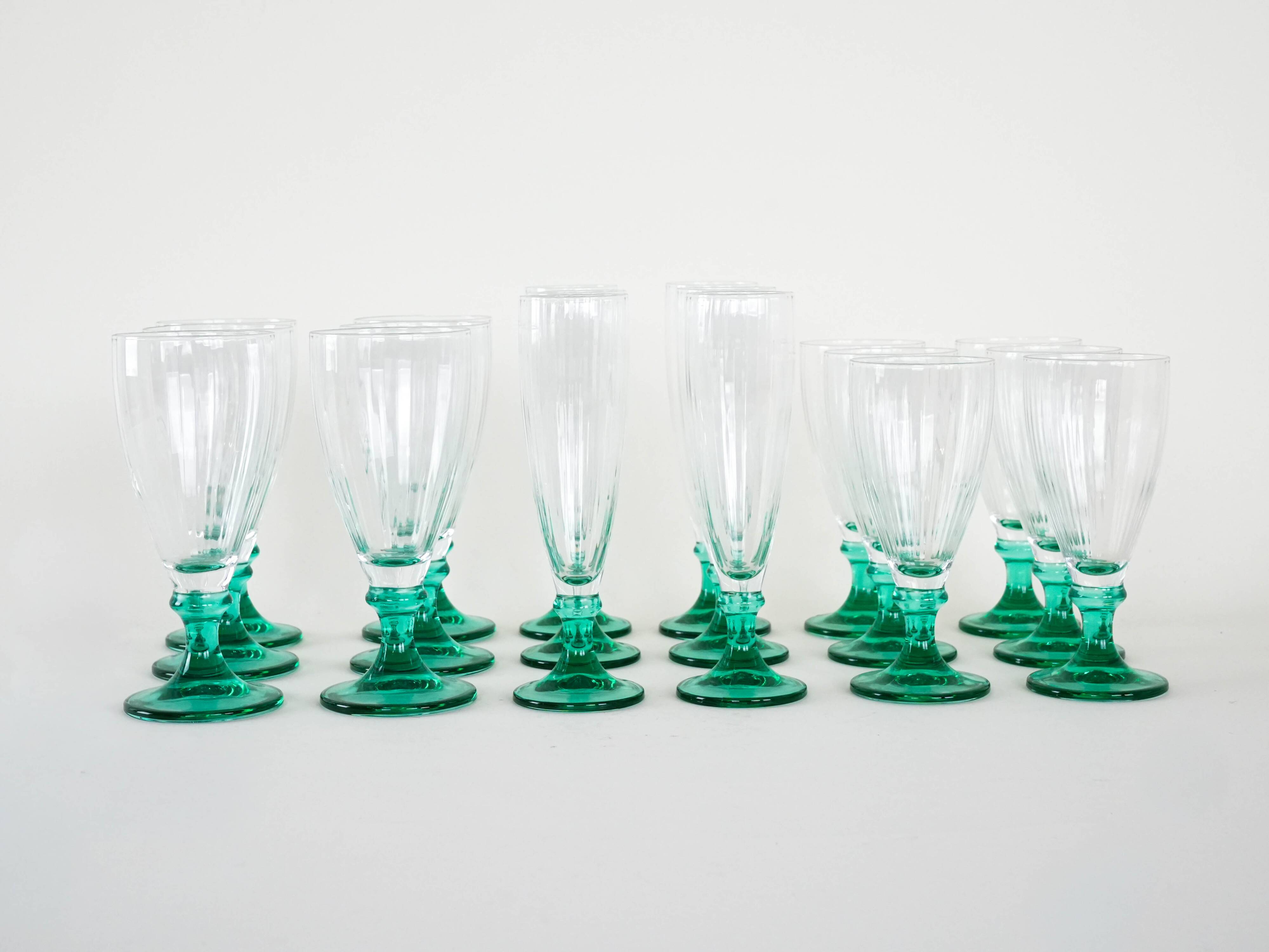 Set of wine and champagne glasses, 1970s, made in Italy
