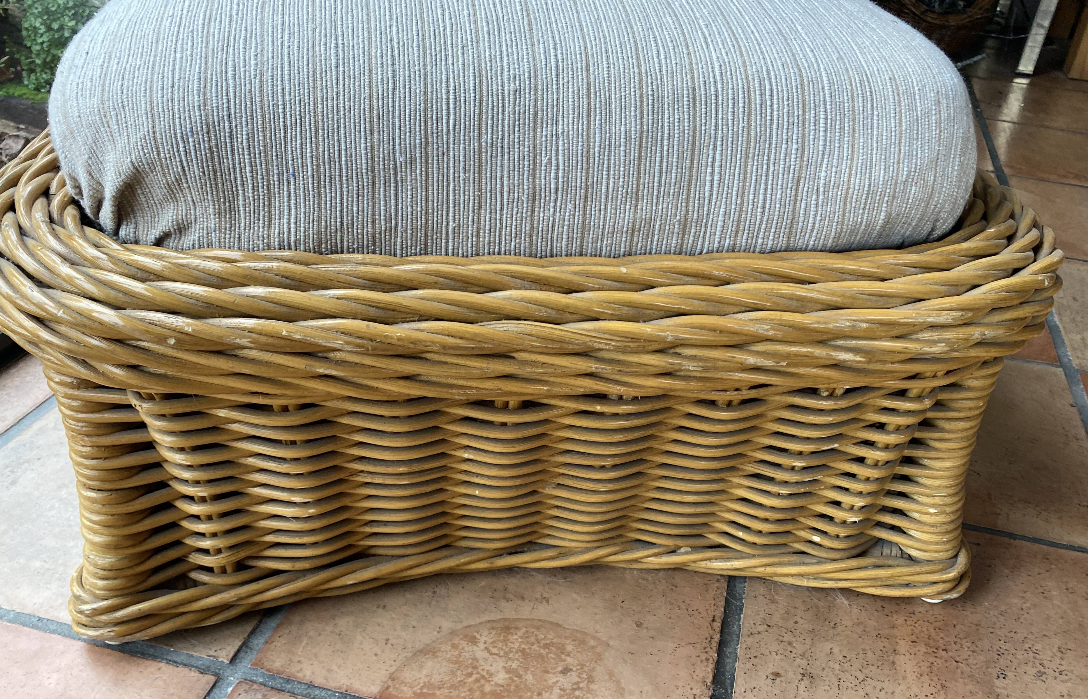 Square pouf or footstool in rattan
