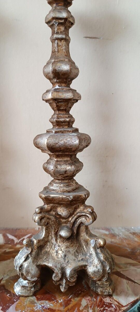 Pair of antique candlesticks from Italy, 18th century.