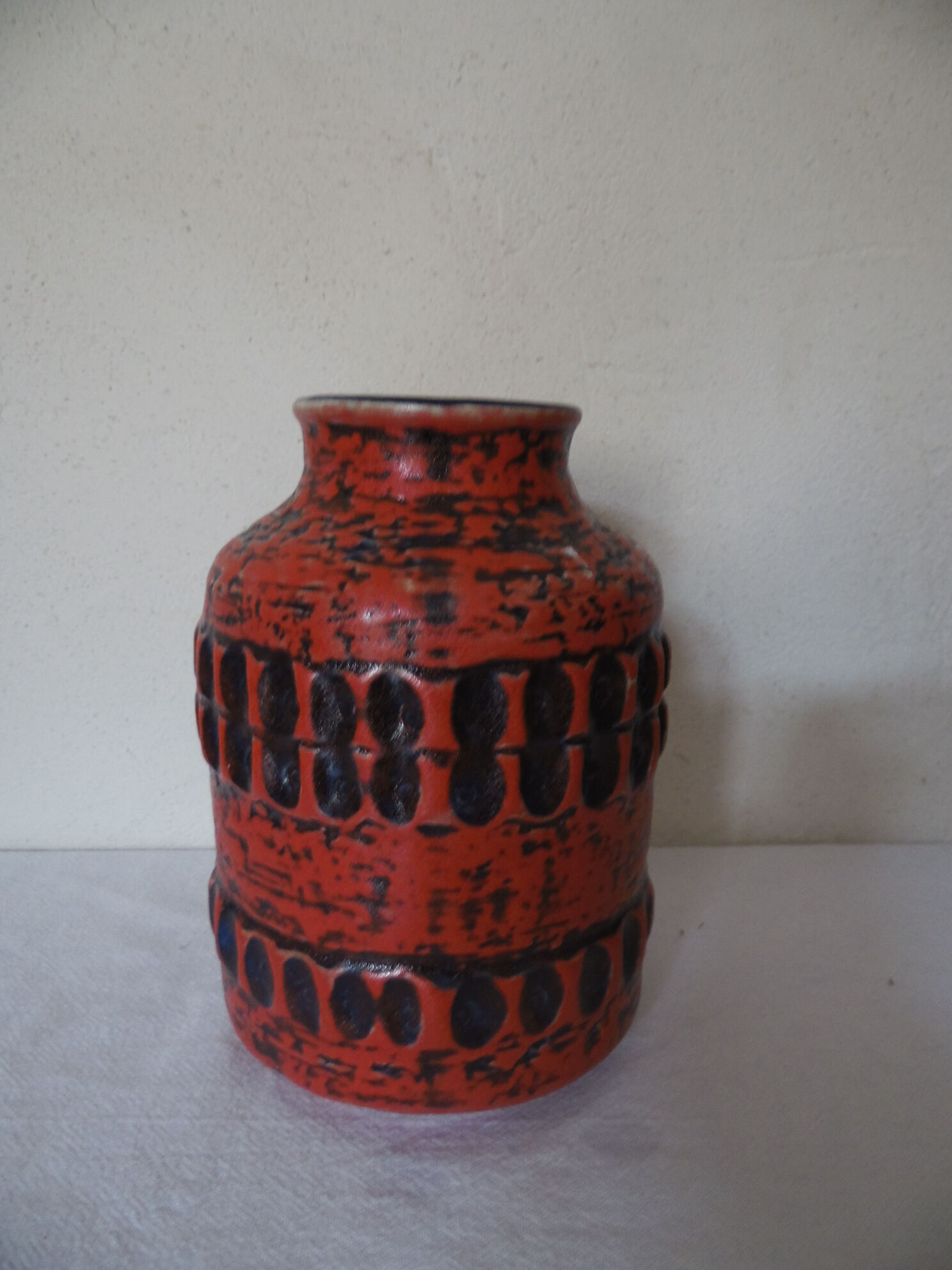West Germany vase red shades of black and cobalt blue