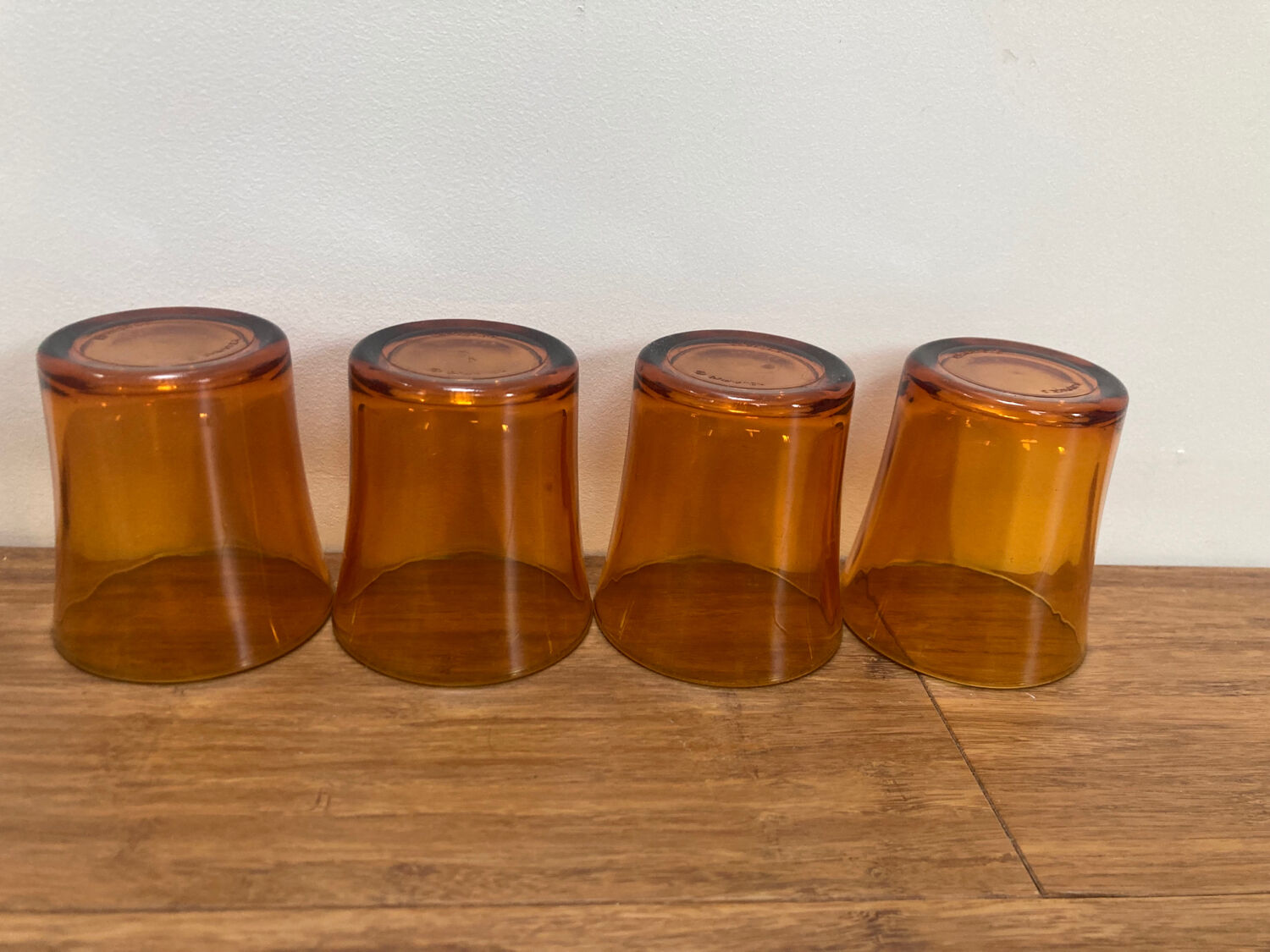 Set of 4 vintage Duralex amber glass water glasses