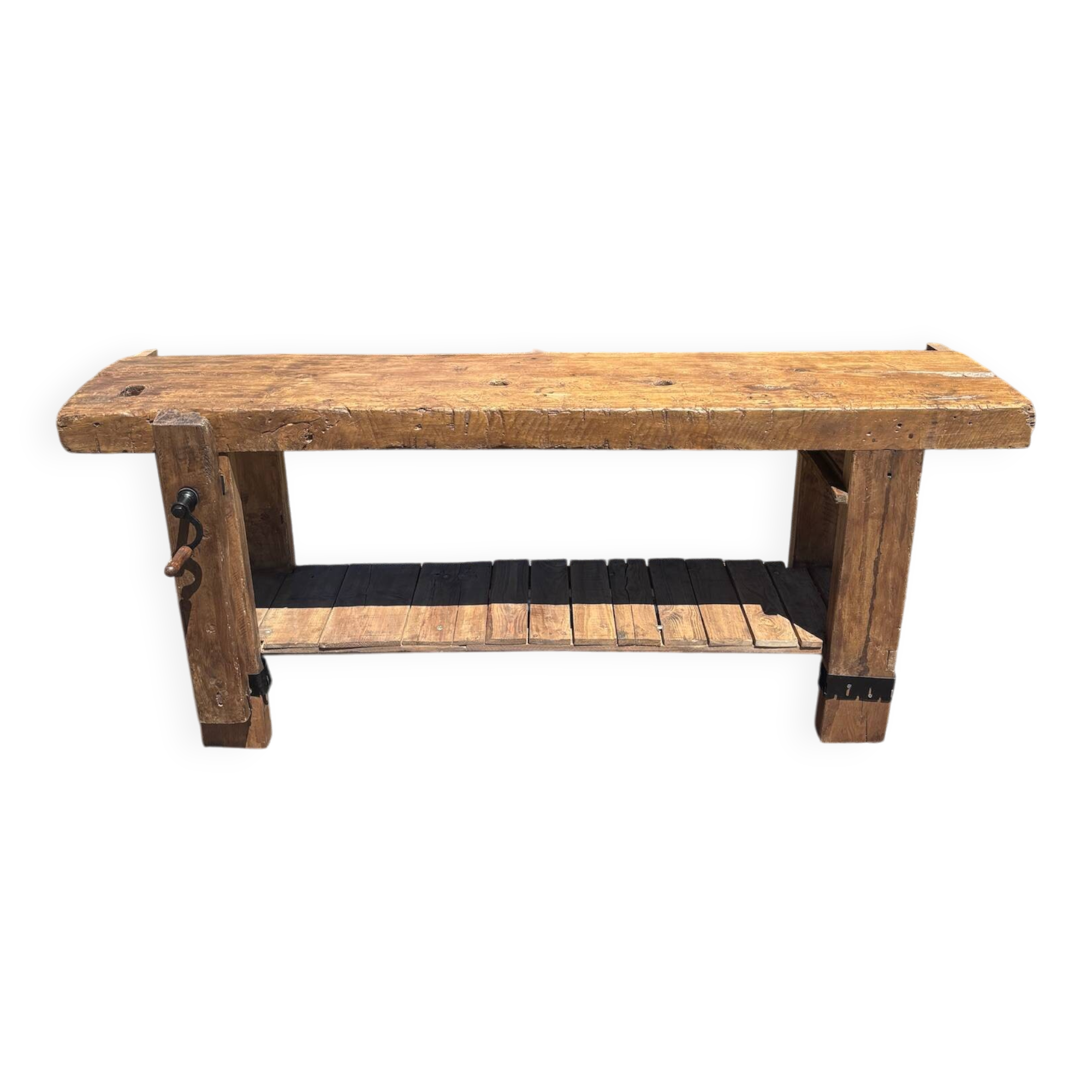 Restored old carpenter's workbench – Console / side table in solid wood