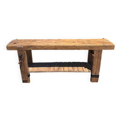 Ancien établi de menuisier restauré – Console / table d'appoint en bois mas