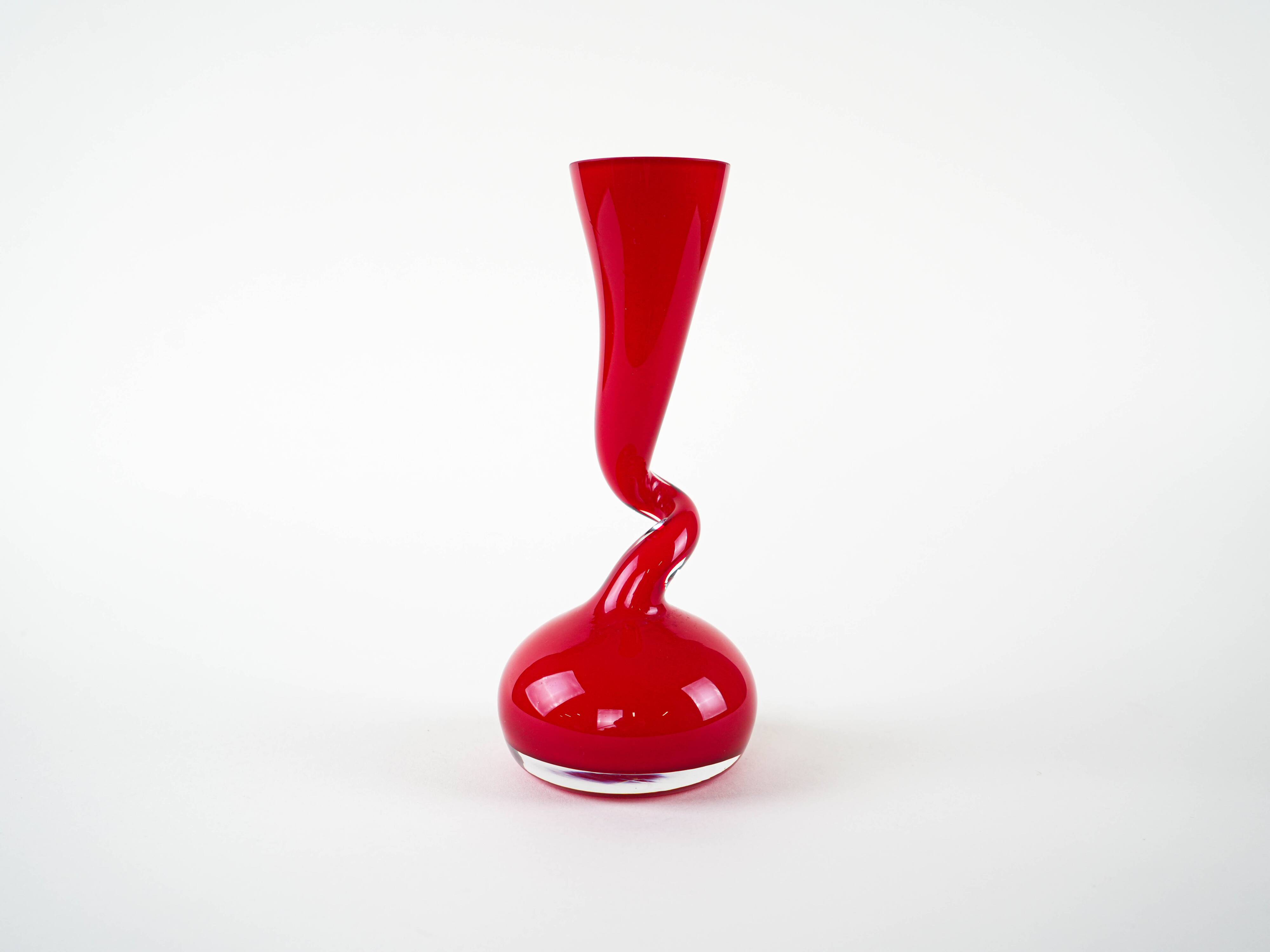 Red vase, Swing Vase, Danish design, manufactured by Normann Copenhagen