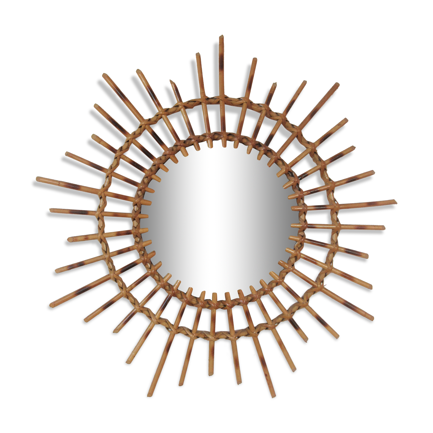 Vintage bamboo and rattan sun mirror 56cm