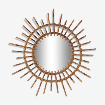 Vintage bamboo and rattan sun mirror 56cm