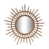 Miroir soleil vintage en bambou et rotin 56cm