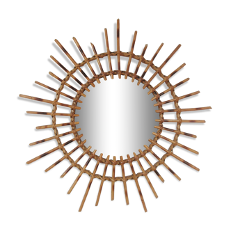 Vintage bamboo and rattan sun mirror 56cm