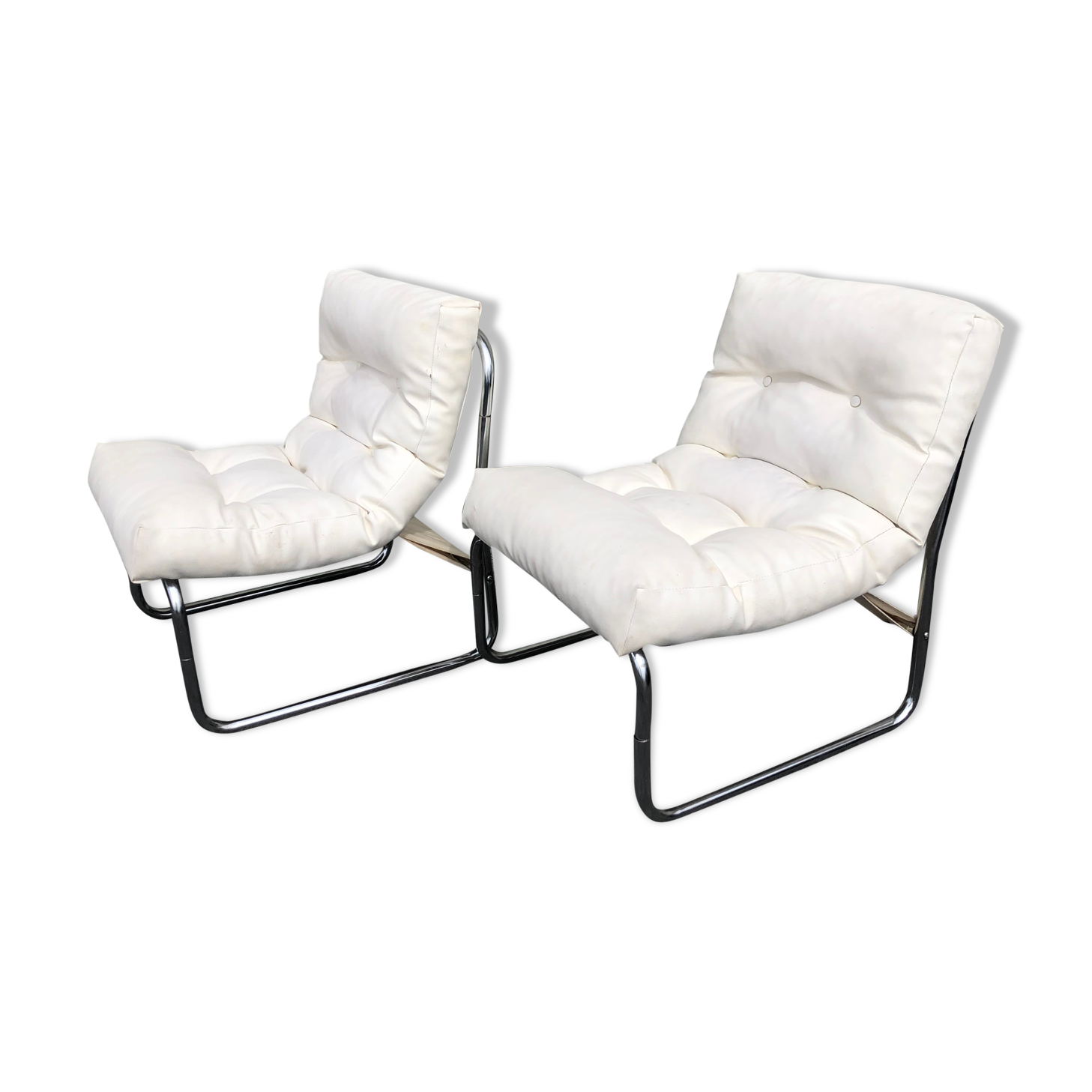 Pair of white skai chairs by Gillis Lundgren 1970