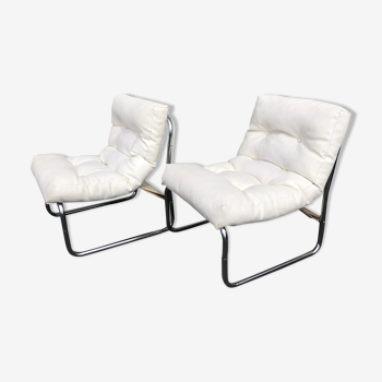 Pair of white skai chairs by Gillis Lundgren 1970