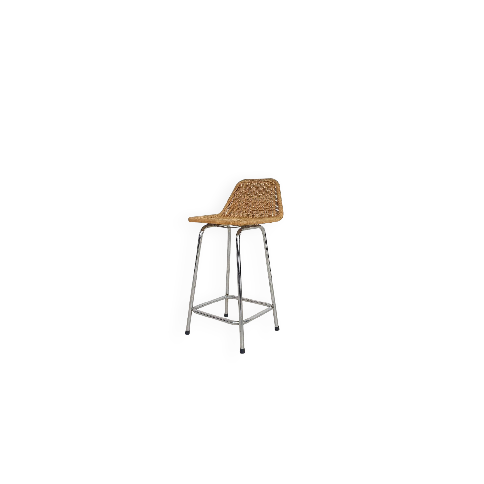 Rohe Noordwolde rattan and metal bar stool, The Netherlands 1950's