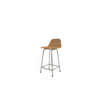 Rohe Noordwolde rattan and metal bar stool, The Netherlands 1950's