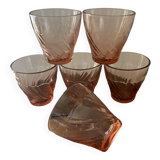 Set of 7 vintage pink Véréco Torsades glasses