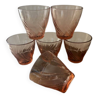 Set of 7 vintage pink Véréco Torsades glasses