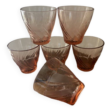 Lot de 7 verres rose vintage Véréco Torsades