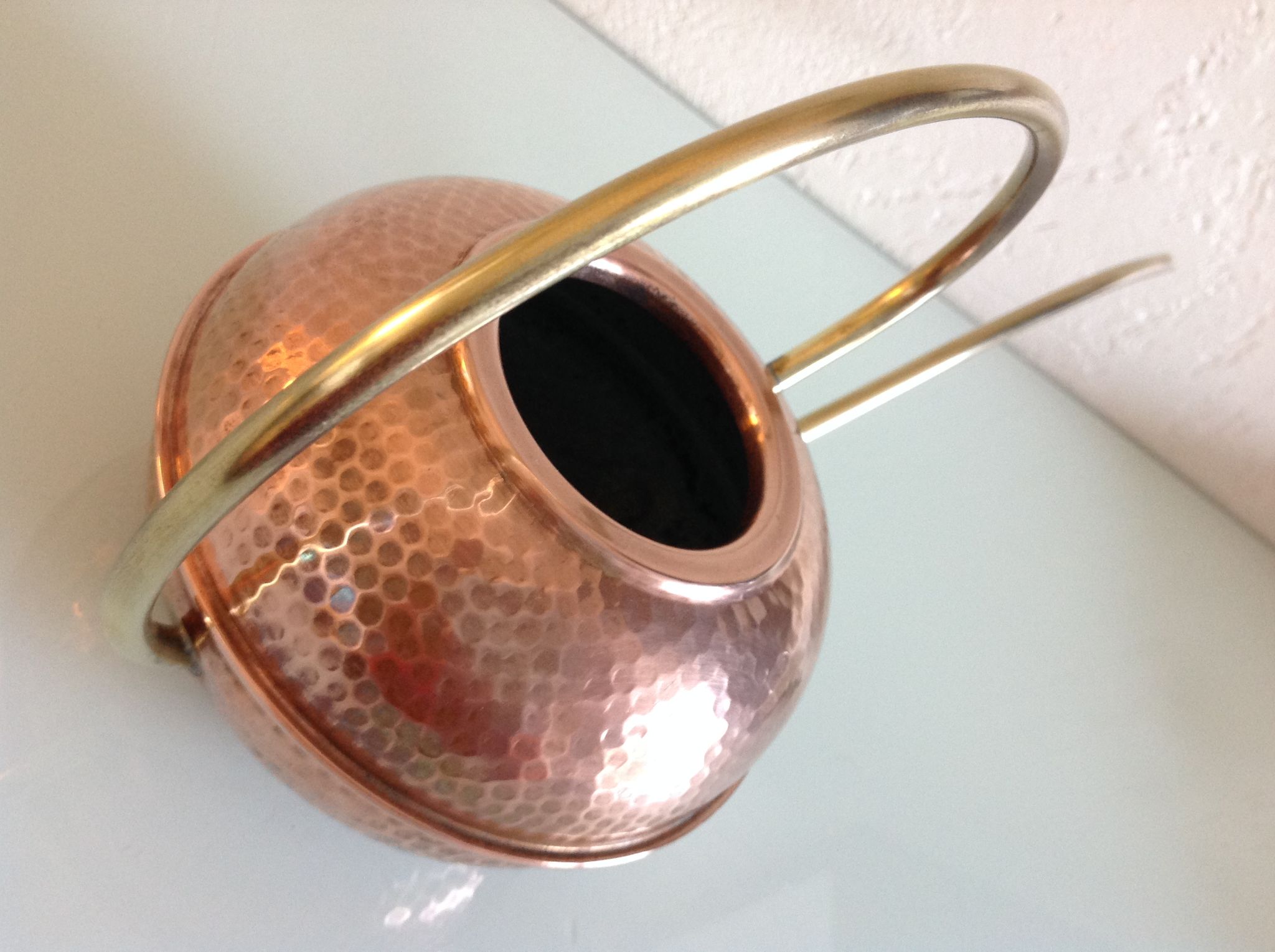 Red copper watering can in Scandinavian style 60s-70s