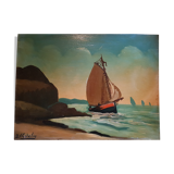 Oil on canvas boat signed J.Chatelin