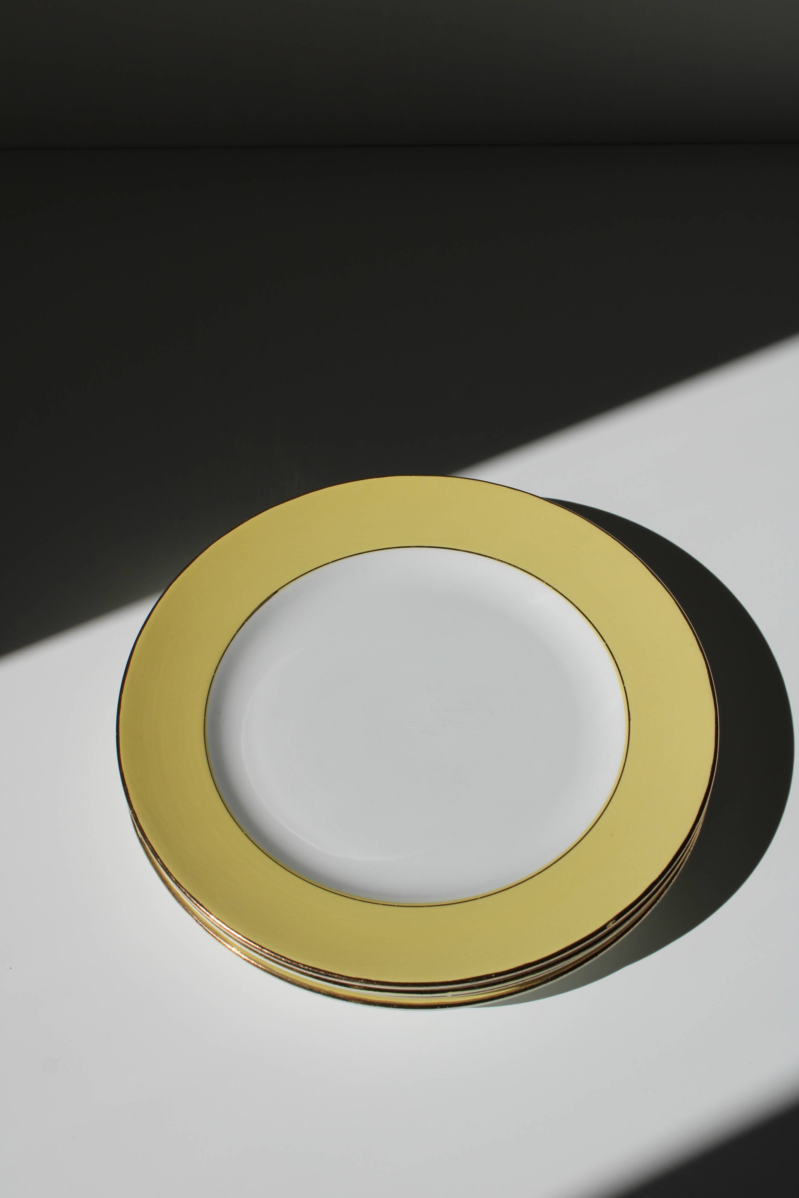 4 yellow L'amandinoise vintage dinner plates