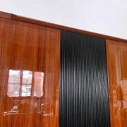 Vintage Italian Wardrobe, Walnut, Fluted Wood, Brass Feet 1950s italian