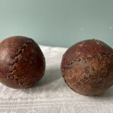 Two old nineteenth century leather golf balls