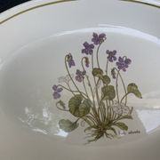 Serving dish in earthenware herbarium model, viola odorata mill of wolves orchies france vintage