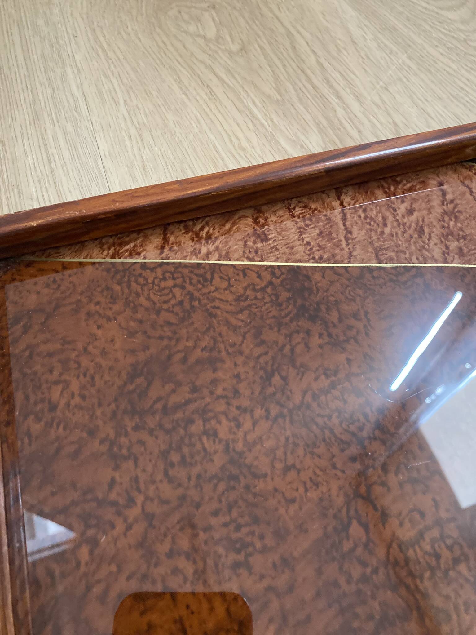 Duo of vintage wooden trays marked art deco