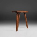 Tabouret rustique français en bois 1940