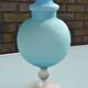 Blue frosted glass bottle/vase on foot