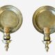 Pair of vintage wall sconces in textured brass, brutalist style.