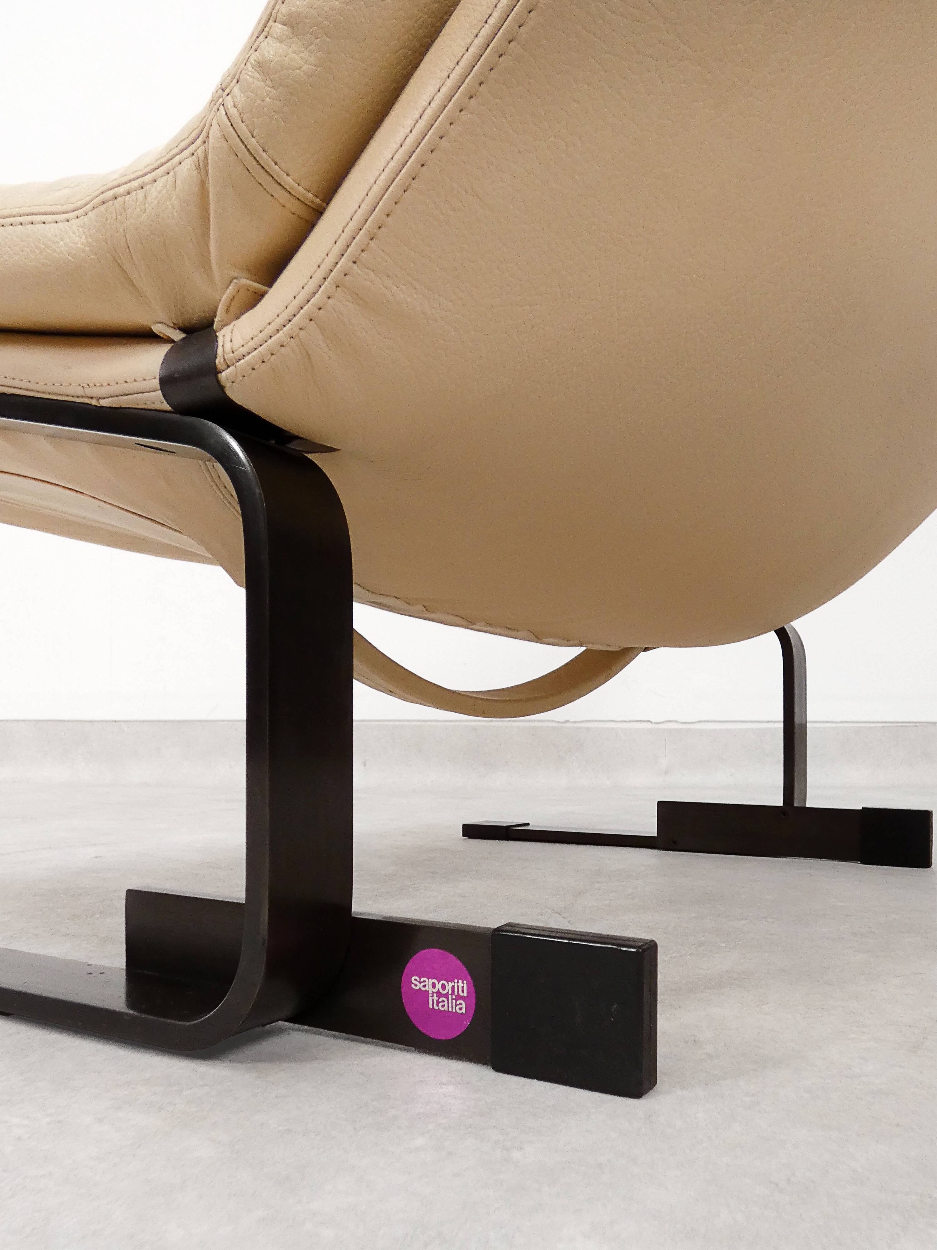 Saporiti Onda armchair in cream-colored leather